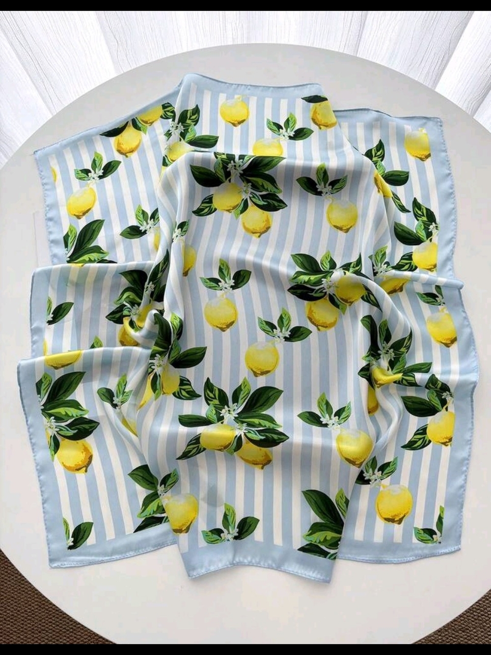 Lemon Print Blue Stripe Silk Scarf